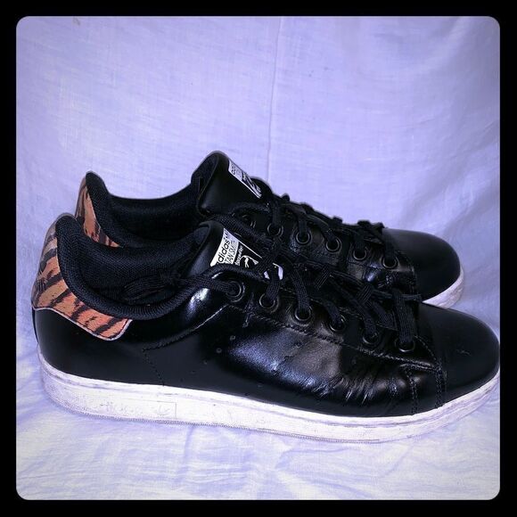 ADIDAS STAN SMITH Black Leather Low Top Sneakers - Picture 1 of 8